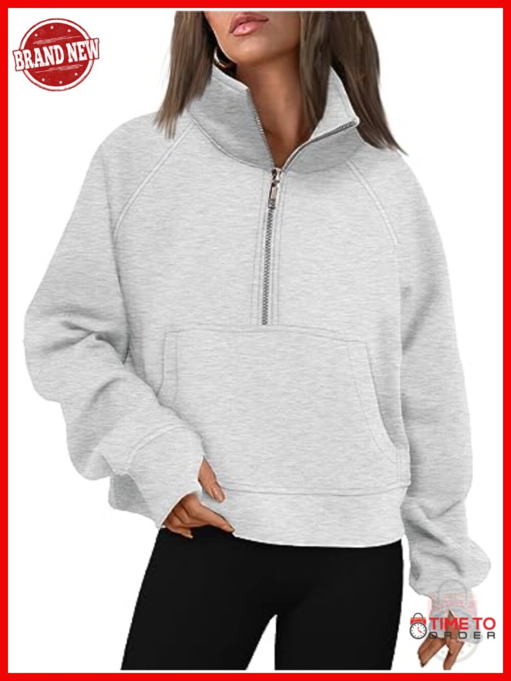 Half Zip Cropped Fleece Pullover Sweatshirt with Thumb Holes